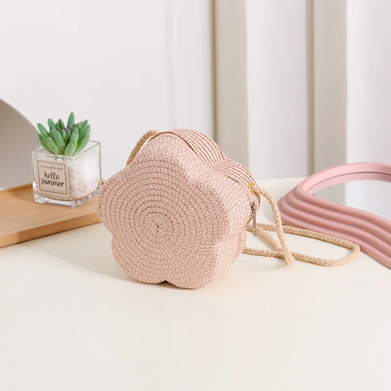 Flower Straw Bag Women Woven Crossbody Beach Bag for Ladies Cute Rattan Handmade Knitted Shoulder Bag Candy Color Small Handbag