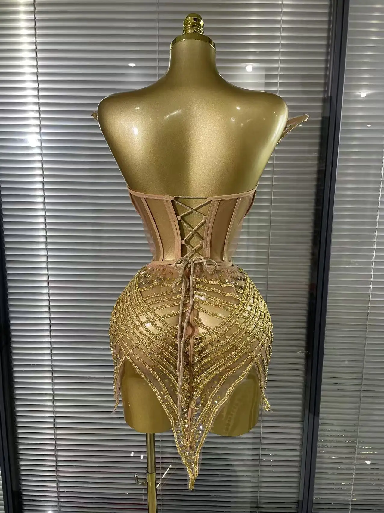 Golden Color Women Sexy Off the Shoulder Laced-up Bodycon Mini Dress Bar  Singer Celebrate Nightclub Performance Costumes - AliExpress 200000345