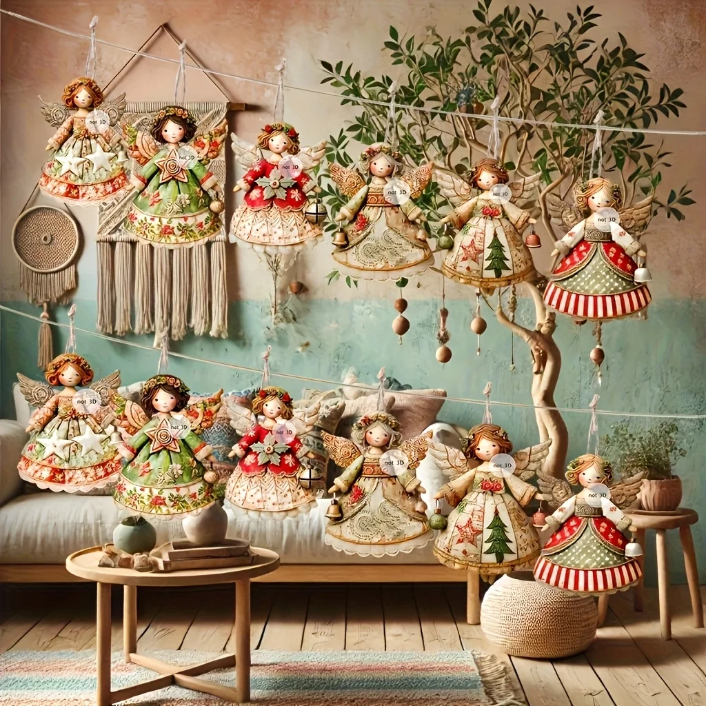 Christmas Angel Pendant Vintage Christmas Angel Wooden Pendant Christmas Tree Decor for Home Xmas Wall Hanging Ornament Decor
