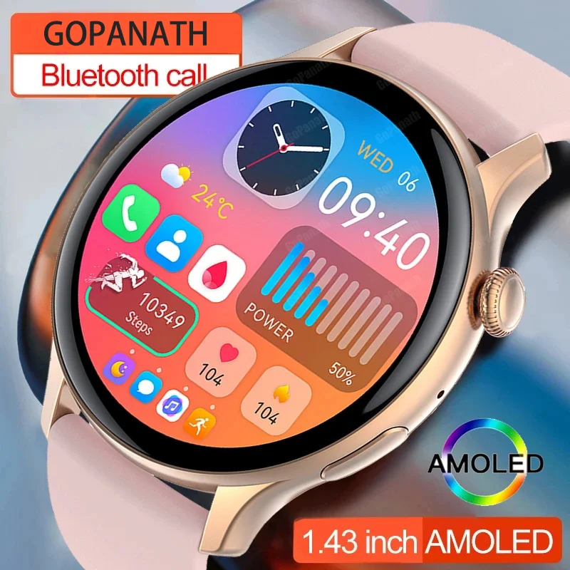 

AMOLED Smart Watch Women 1.43 Inch HD Large Screen 2023 Ladies Gift Fitness Tracker Bracelet Blood Pressure Bluetooth Call Watch