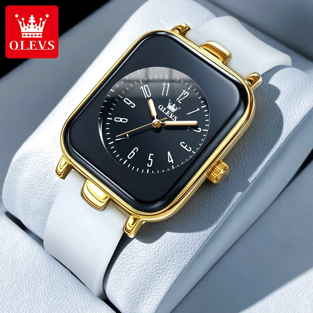 

OLEVS New Original Quartz Watch for Women Silicone Strap Square Digital Dial Waterproof Luxury Ladies Wristwatch Fashion Trend