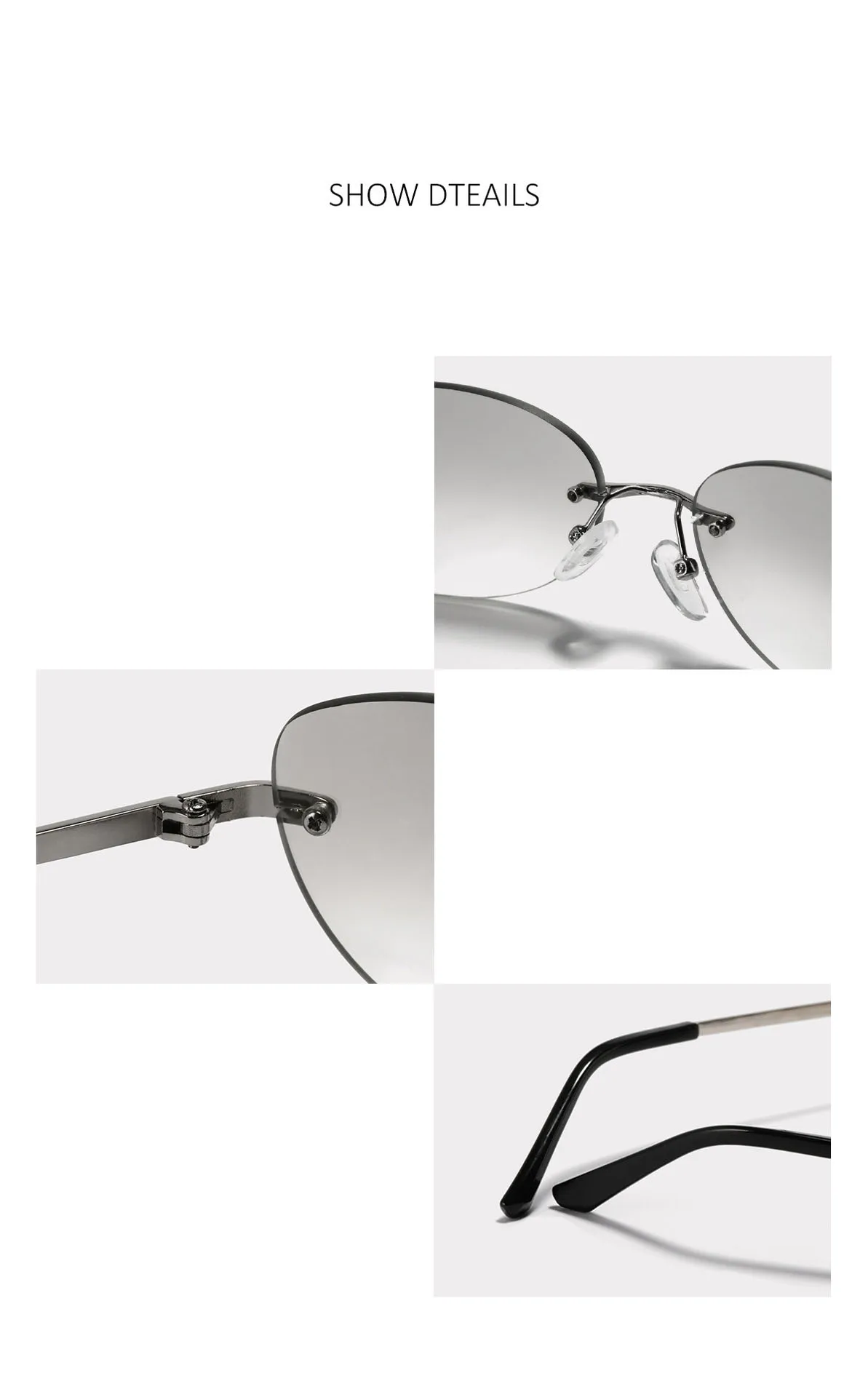 Women's Oval Gradient Sunglasses Y2k Style Rimless Sun Glasses_voghion.com