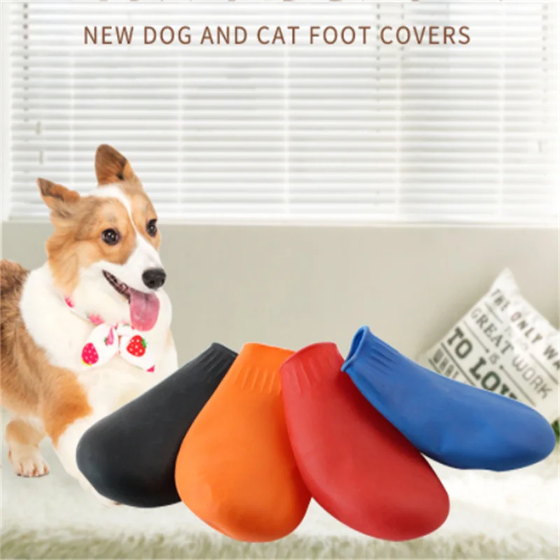 

4Pcs Pet WaterProof Rain Shoes Anti-slip Rubber Boot for dog Cat Rain Shoes Socks For Small Medium Large Dogs Pet Supplies