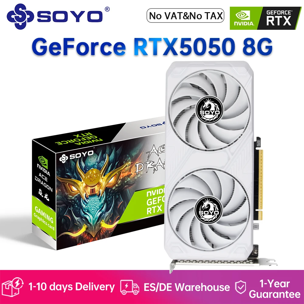 Tarjeta gráfica SOYO World Premiere NVIDIA GeForce RTX 5050 8G GDDR6 128bit PCIE5.0x16 compatible con HDMI DP para componentes de ordenador