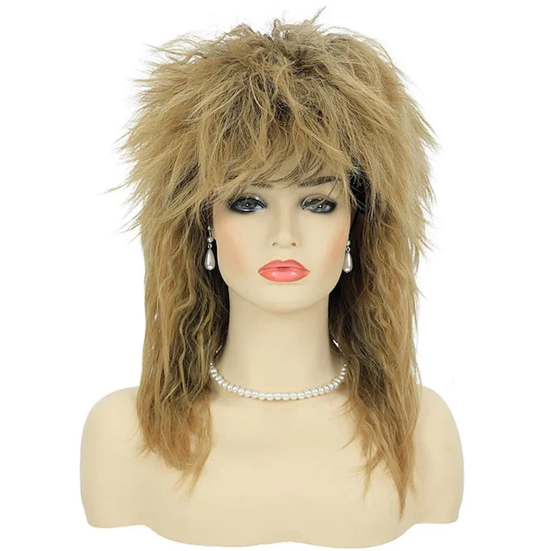 

80s Tina Diva Costume Wig for Women Big Hair Blonde Rocker Mullet Wigs Glam Punk Rock Rockstar Cosplay Wig