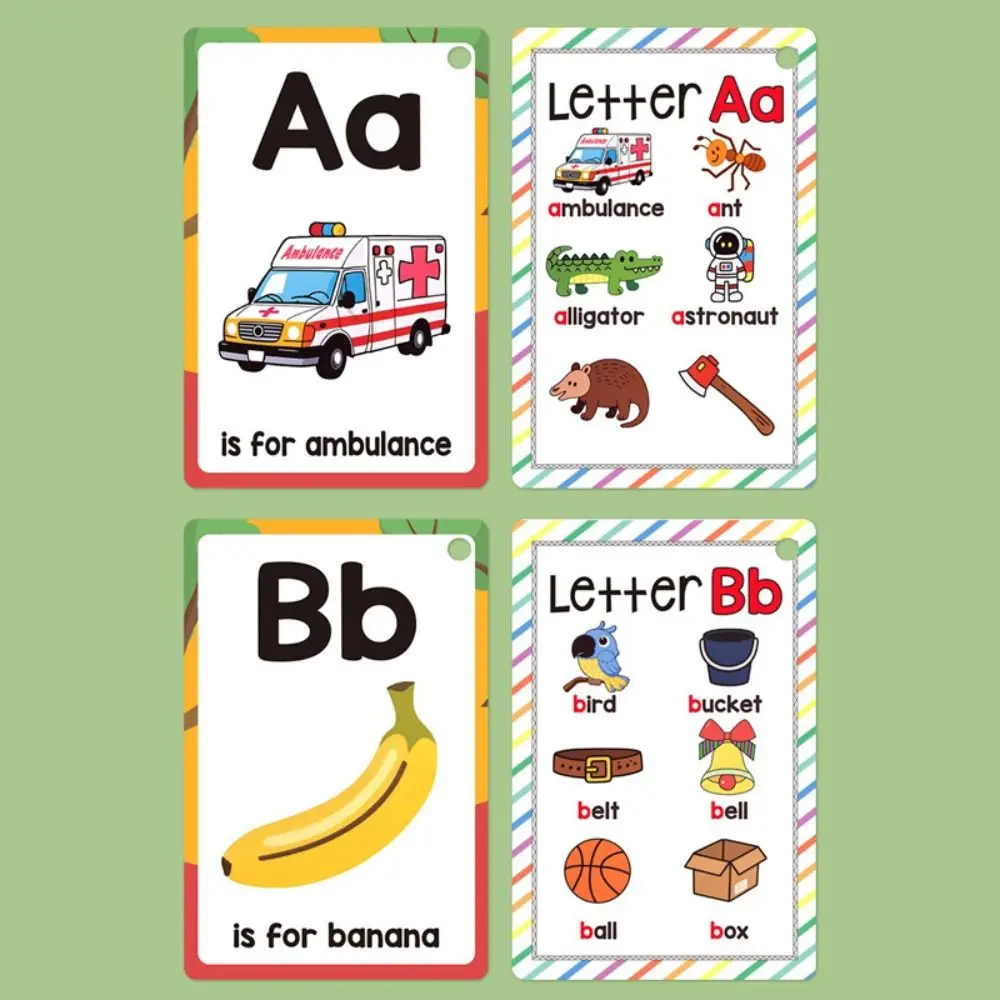 26 Letters English Alphabet Cards A-Z Cards 156 Words Montessori Learning Cards with Pictures Colorful Design