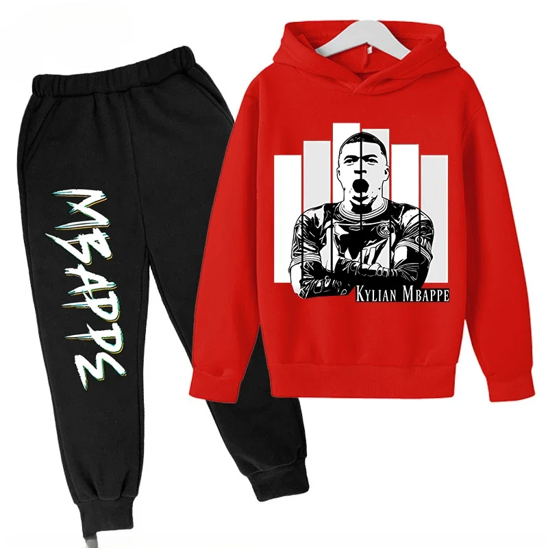 thumbnail image 1 of Ropa para niños Conjunto de sudadera con capucha para niños y pantalones de sudadera Conjunto deportivo de 2 piezas para niños y niñas Ropa estampada de Mbappé, 1 of 5