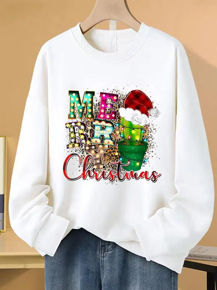 

Pullovers Print Women Fleece Clothing Christmas Spring New Year Plant Cactus 90s Fashion Winter Female Graphic Sweatshirts