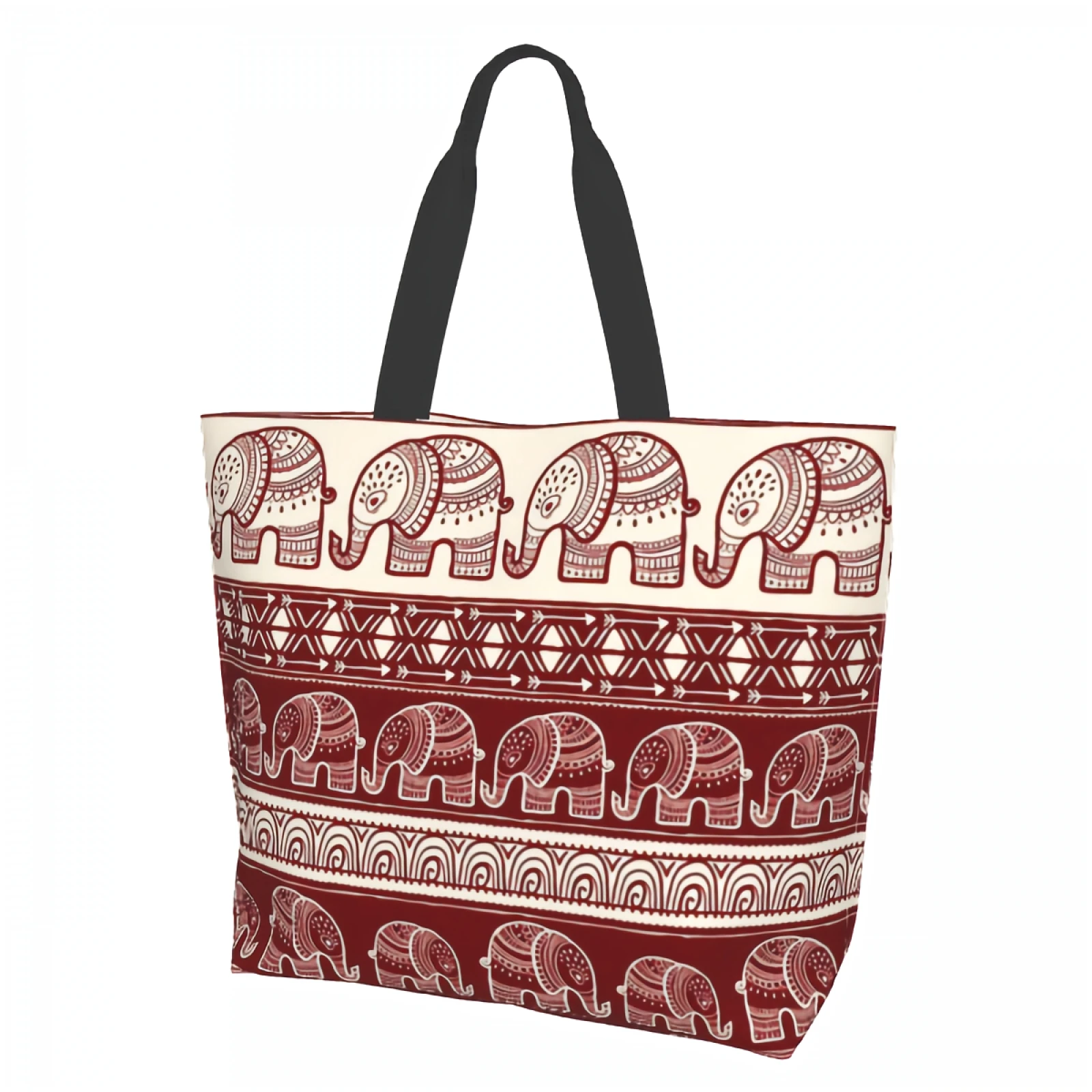 Boho Elephant Canvas Tote Bag with Strong Handle Reusable