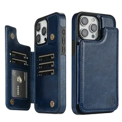 Premium RFID-Blocking Leather Wallet Case - Anti-Theft & Magnetic Protection for iPhone 13 Pro (Blue)