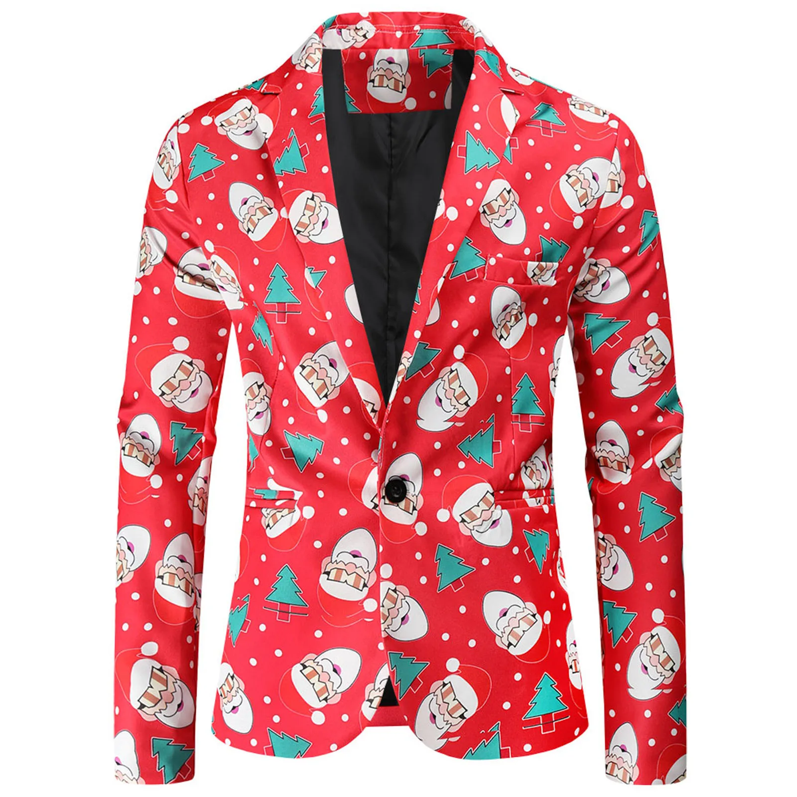 Men's Christmas Suit Santa Printed Lapel Warm Winter Fashion Button Coat Blazer Long Sleeve Casual Loose Jacket Male Cardigan