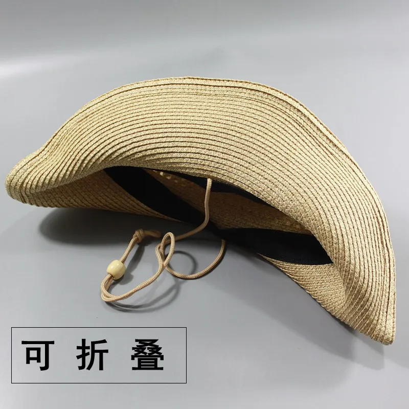 Sun Hat Man Hollow Straw Hat Wide Brim Beach Foldable Cap Big Bone Size Plus Size Sun Protection Fedora Hat 58CM 60CM 62CM