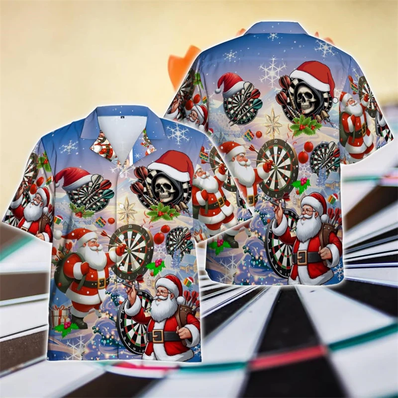 Beer Darts Graphic Short Sleeve Shirts For Men Clothes Casual Bar Party Lapel Blouse Dart Club Button Shirt Sport Team Male Tops 4