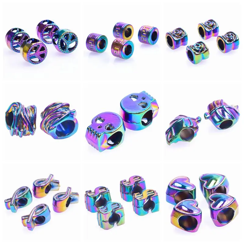 

10pcs/lot Rainbow Charm Skull,$,Leaf Large Hole Beads Connectors For Bracelets Spacer Alloy Jewelry Making DIY Finding component