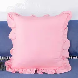 Vintage - Inspired Ruffled Pillowcase - Farmhouse French Shabby Chic Bedding Accent - 40x40cm  No Pillow (Pink)