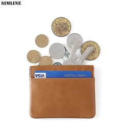 Genuine Leather Coin Purse For Men Women Cowhide RFID Short Slim Squeeze Opening Change Card Holder Pouch Money Key Storage Bag