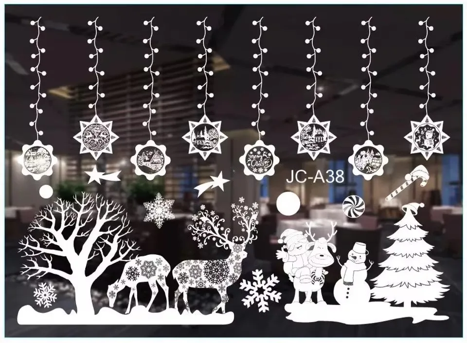 Festive Holiday Wall & Window Sticker Ornaments with Garland Accents