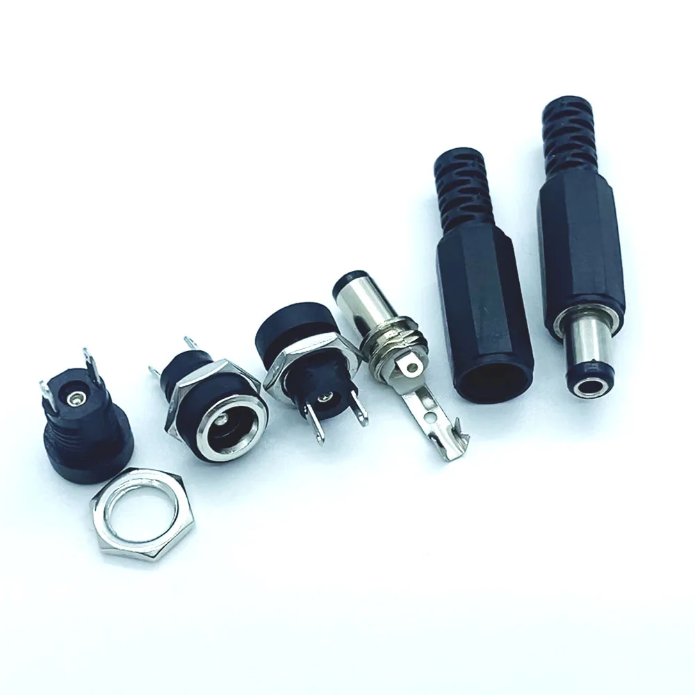 5Pair/10Pc 5.5x2.1mm DC Power Connector 3A 12V 9mm DC Male Plug+DC022B  Female Jack Charging Socket Screw Nut Panel Mount Adapter - AliExpress