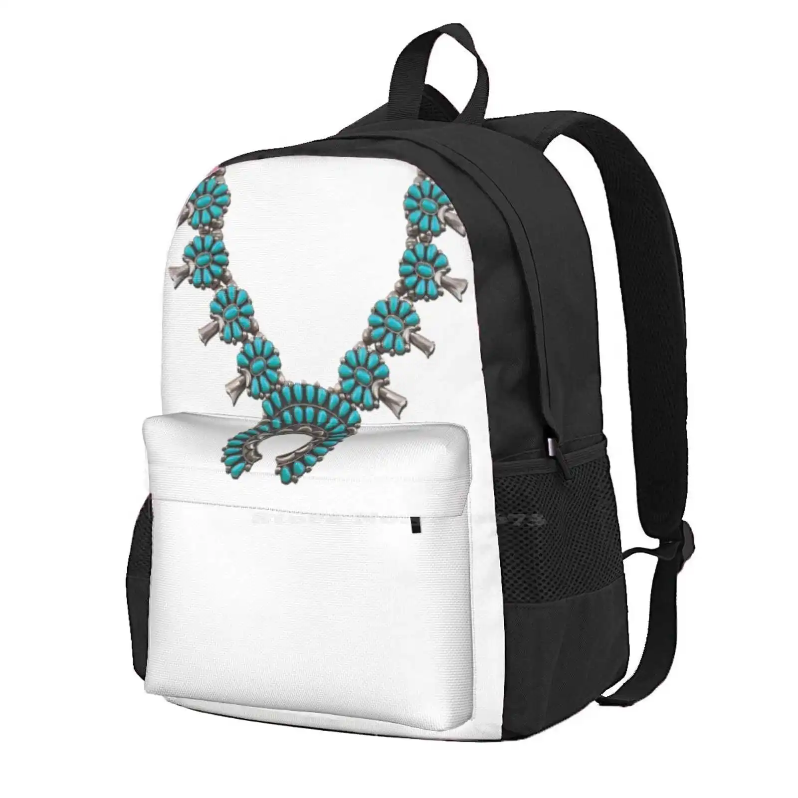 

Jewelry Graphics , Turquoise Squash Blossom Necklace Graphic , Flower Hot Sale Backpack Fashion Bags Graphic Jewelry Turquoise