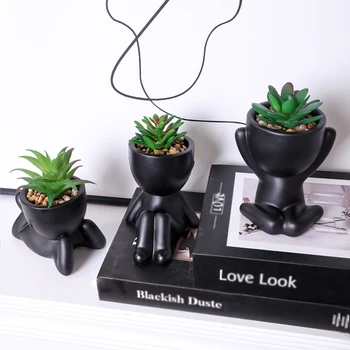 XIYA FLOWER Artificial Aloe Potted Plant Black Miniature Character Pot Fake Potted Plant Wholesale PE Material Home Decoration 1