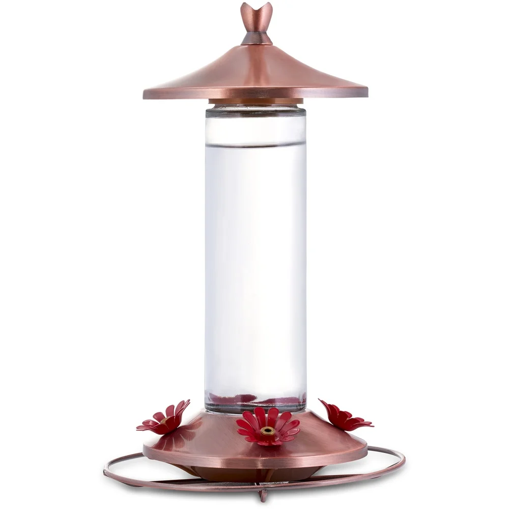 Elegant Copper Glass Hummingbird Feeder 12oz 4 Feeding Ports Wide Mouth Easy Clean Bee Guard Garden Decor bird feeder
