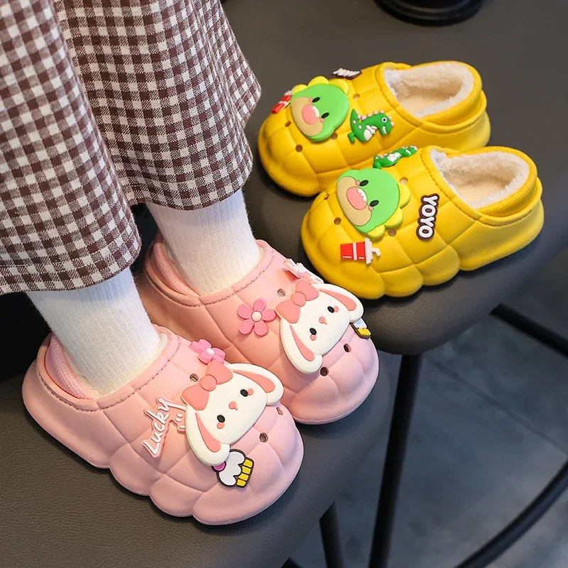 

Winter Children's Cotton Slippers for Boys and Girls Warm Plush Cartoon Parent-child Waterproof Children's Cotton Shoes