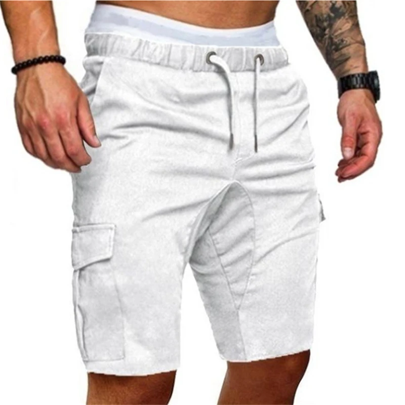 Fashion Summer Men Shorts Casual Jogging Fitness Breathable Shorts Drawstring Solid Color Sports Shorts