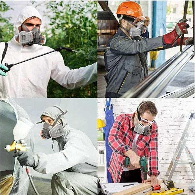 8PCS 6200 Half Face Gas Mask Respirator Chemical Respirator Mask with filter Protect Organic Gas Painting Spraying Dust Mask(2)