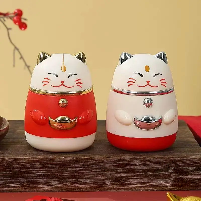 Cute Cat Shape Toothpick Box Dispenser Pop-up Automatic Creative Pressing Type Spring Festival Gift Home Toothpick Storage Box
