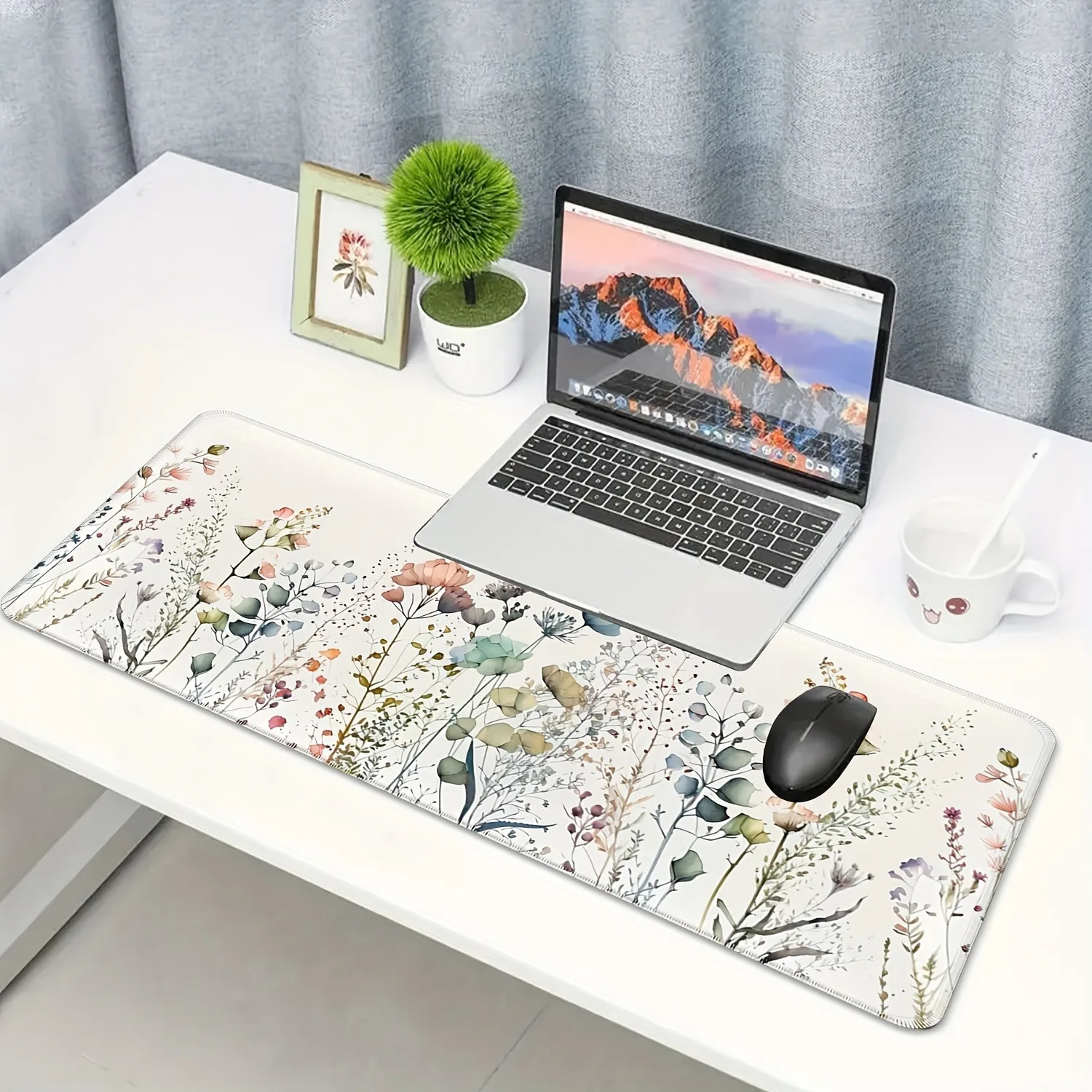 Stylish floral print mousepad, extended desk mat, 35.4x15.7in, long mousepad with non-slip rubber base, ideal for gamers, home o 5