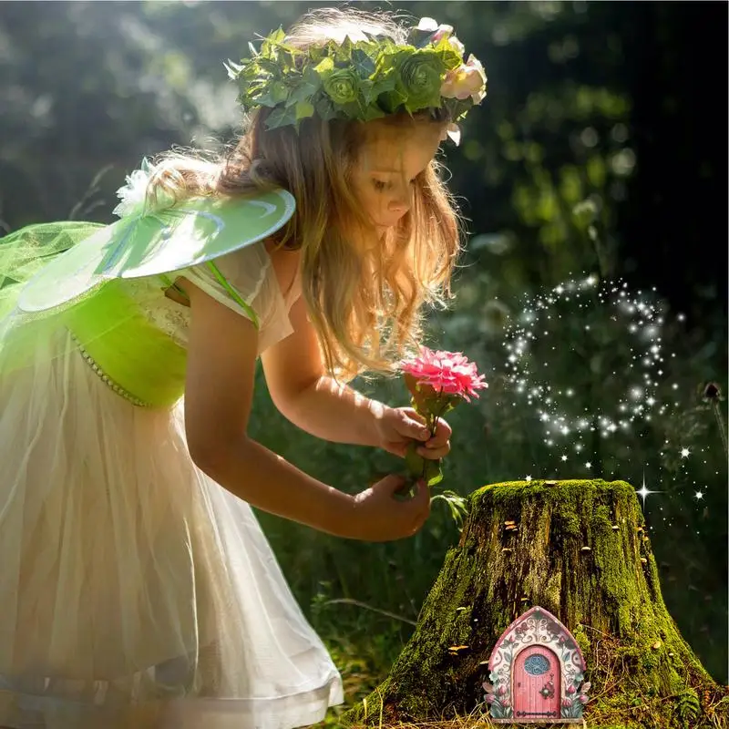 Fairy Door Wooden Mini Elf Fairy Door Fairy Garden Art Doors Garden Miniatures Ornaments for Fairy Home Tree Indoors or Outdoors 4