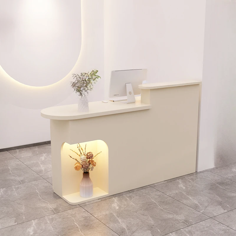 Cream Style Clothing Store Arc Bar Small Table with Lights Beauty Salon Reception Reception Table luxury display stand reception offices desk natural wood desk lights reception pulpit schreibtisch beauty saloon furniture