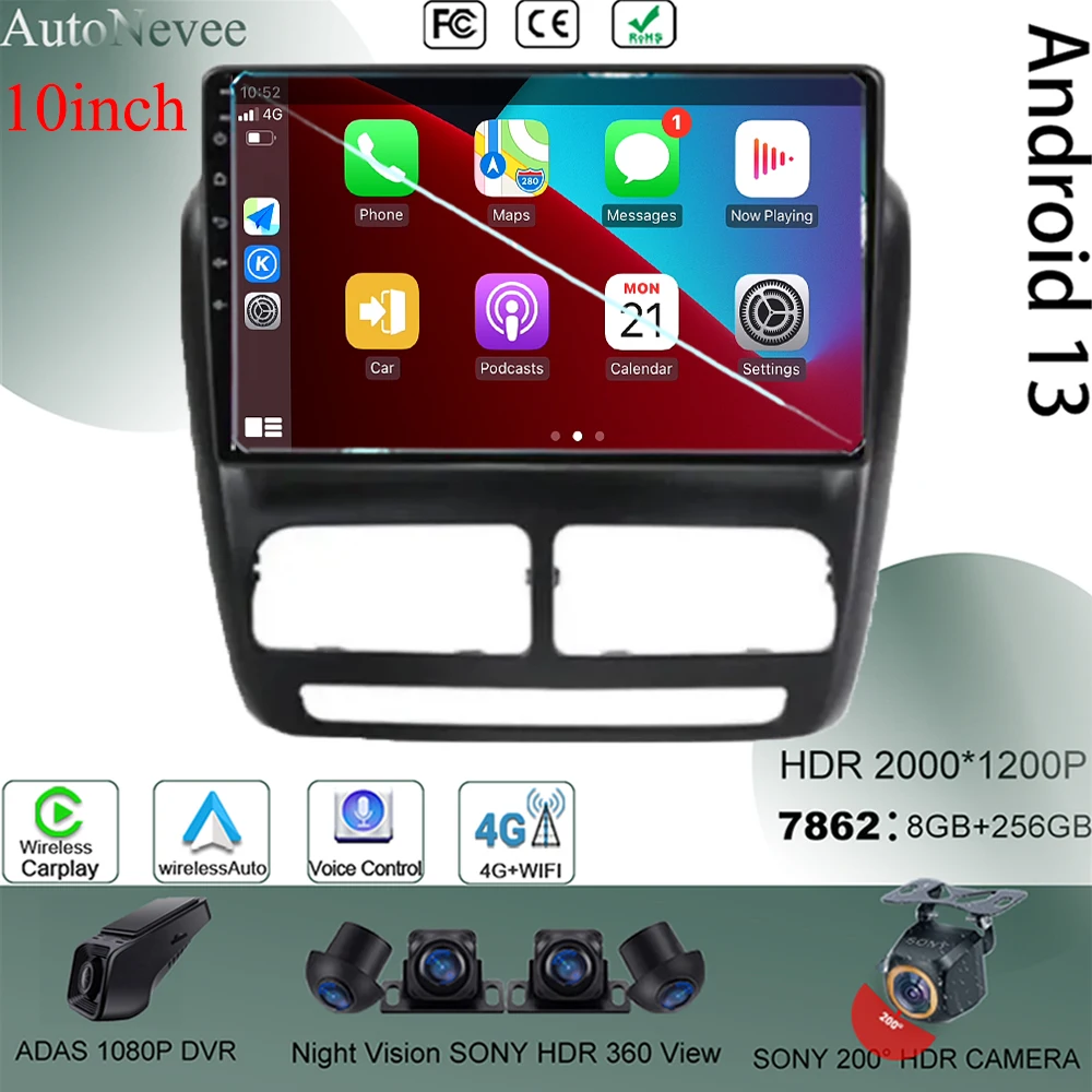 

10inch Auto Video Stereo Android 13 For FIAT DOBLO 2010- 2015 For OPEL COMBO TOUR 2011- 2018 Car Touch QLED Screen WIFI DVD BT