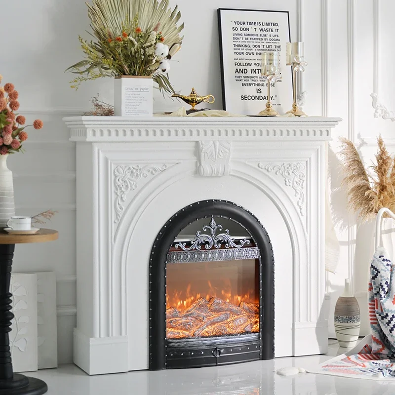 Home Living Room Modern French Style White Wood Fireplace Mantel with Electric Furnace Core