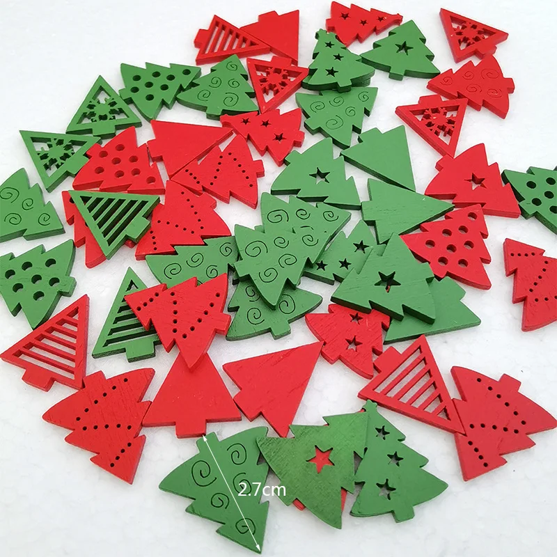 50pcs Assorted Wooden Christmas Decor: Snowflakes, Trees, and Snowmen for DIY Crafts & Gift Packaging