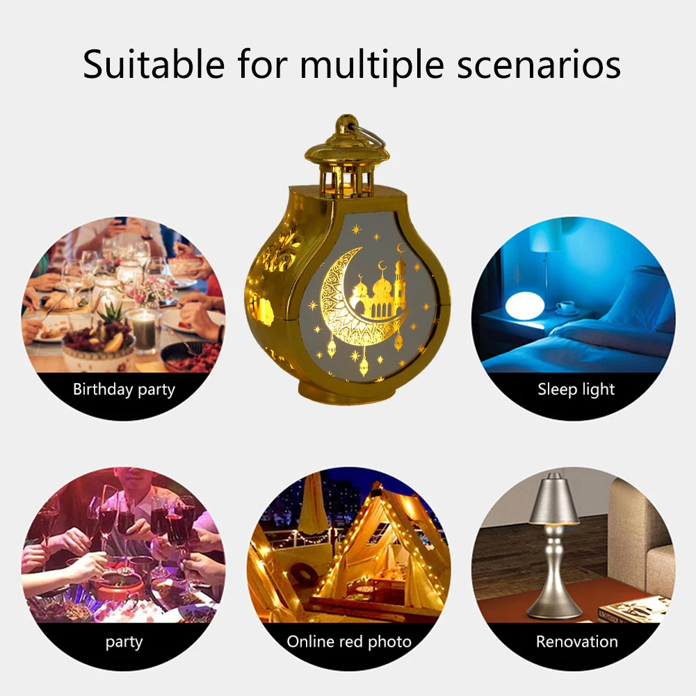 Muslim Ramadan Lantern LED Eid Al Adha Night Light Ornament Islamic Muslim Party Retro  Mubarak Moon Star Lamps Party Decoration