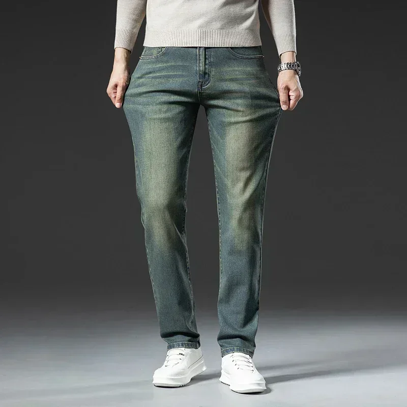 Early Autumn Brand Stretch Men Jeans Retro Slim Denim Trousers Fashion Casual Straight Blue Male Elastic Trousers