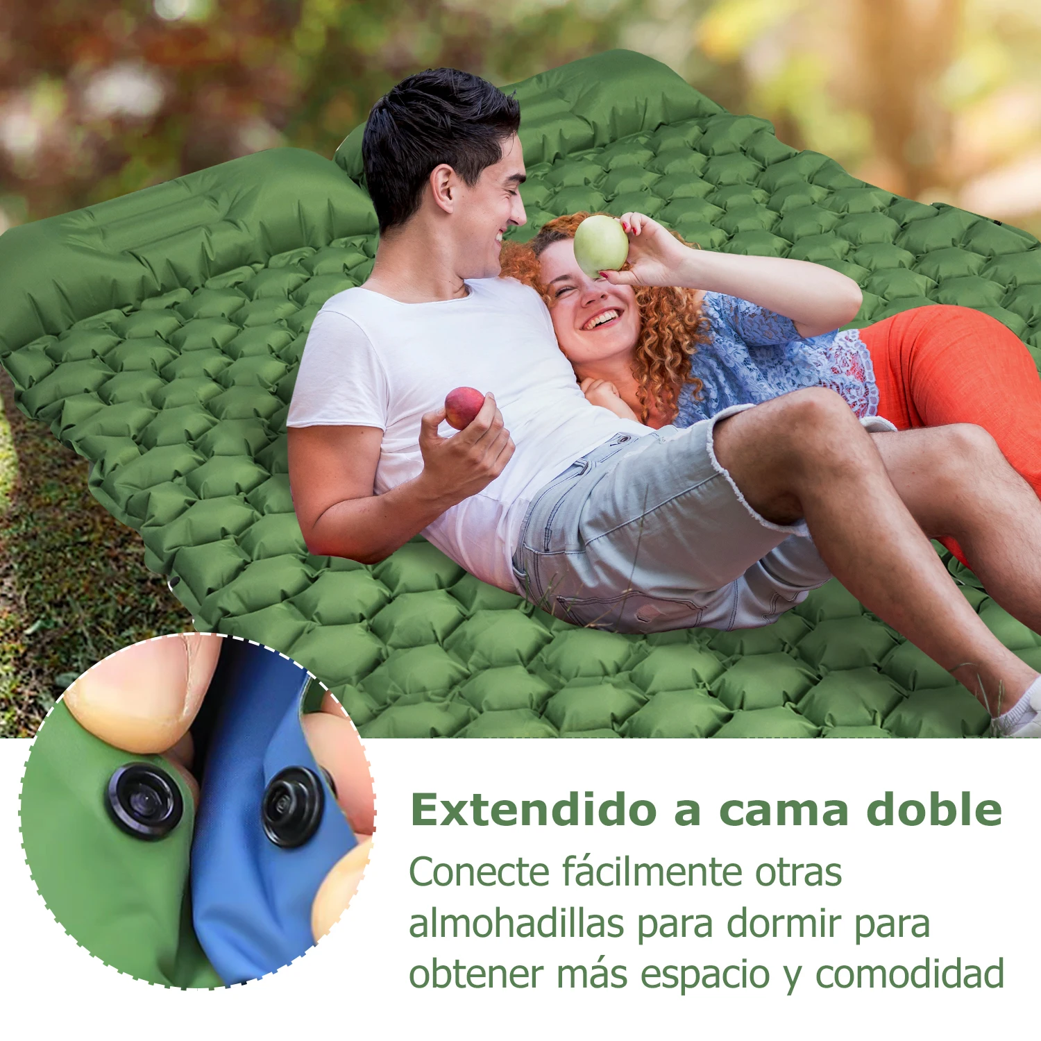 Colchoneta de dormir doble para acampar, colchón autoinflable con almohada  para senderismo al aire libre, cama