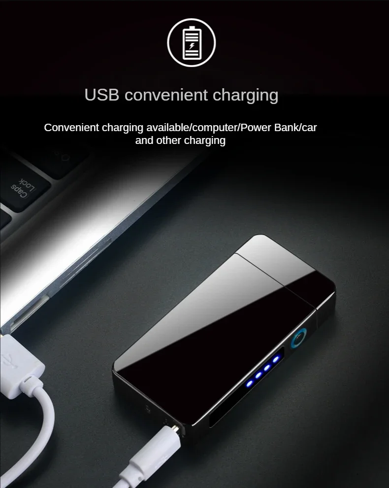 Portable Windproof USB Double Arc Lighter Touch Sensor