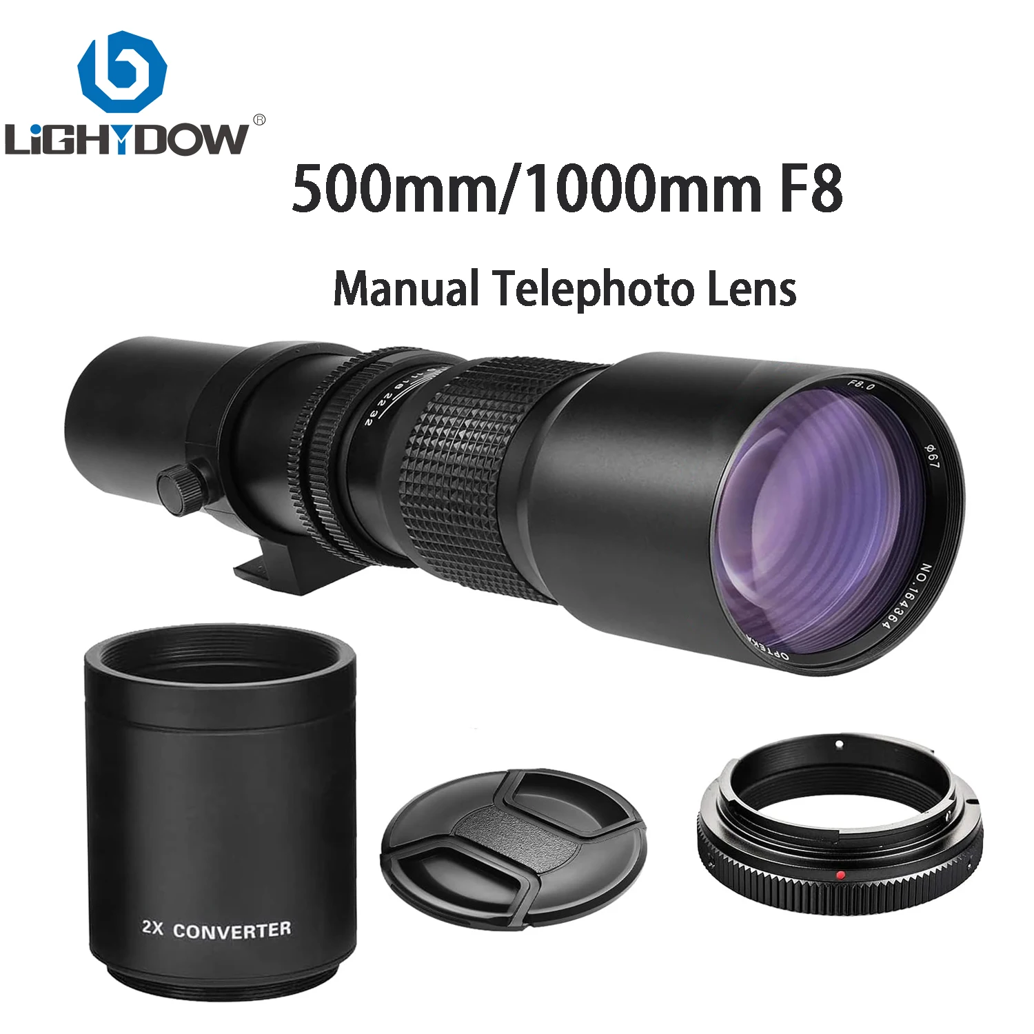 Телеобъектив Lightdow 500 мм F8.0 с 2X конвертером, объектив с ручной фокусировкой для Canon Eos 2000D 200D 9000D 850D 90D 250D 1300D Nikon