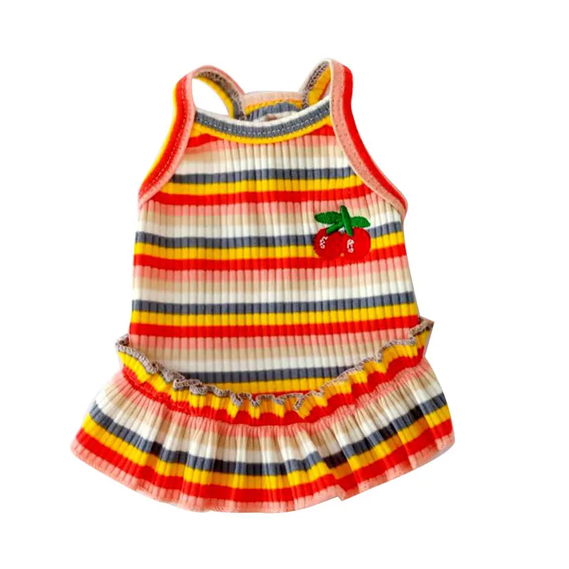 Color Striped Dog's Clothes Small Sweet Dog Princess Dress Spring And Summer Cat Skirt Cute Cherry Pattern Pretty Pet Dress