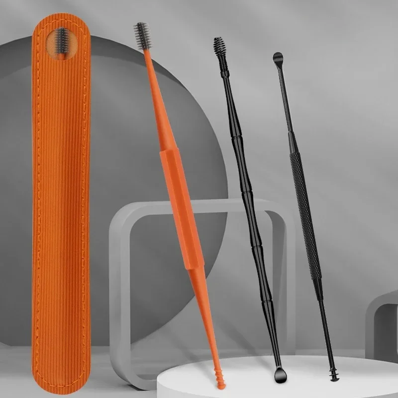 1/3PCS Soft Silicone Earwax Remover Portable Ear Cleaner Stainless Steel Earwax 2 Head Ear Picks Curette Remover Pick ear pick ear wax cleaner ear cleaner ear picking tools set ear wax removal kit