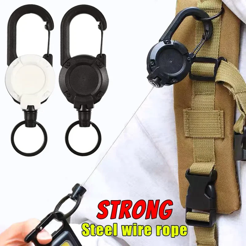 

Heavy Duty Retractable Pull Reel Carabiner Key Chains Strong Steel Wire Rope Buckle Spring Key Ring Outdoor Sporty Keychain Tool