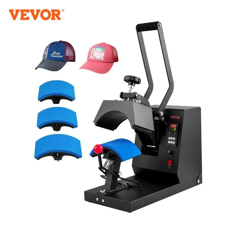Heat press machine VEVOR hat heat press 4 in1 cap heat press machine 6x3inches clamshell sublimation transfer LCD digital timer temperature control