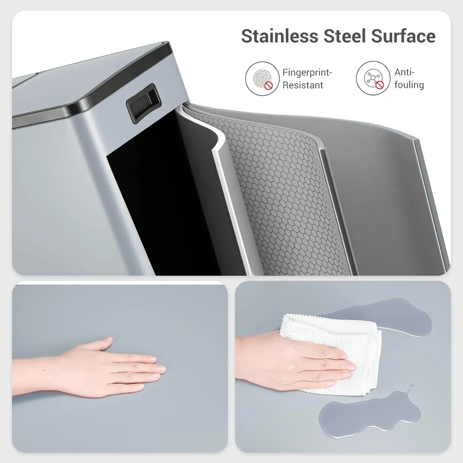 Steel Trash Can, 60L Dual Compartment, Metal Kitchen Step Recycle Bin, Metal Double Dustbin, in-Home Garbage Rubbish Can W/Remov 3