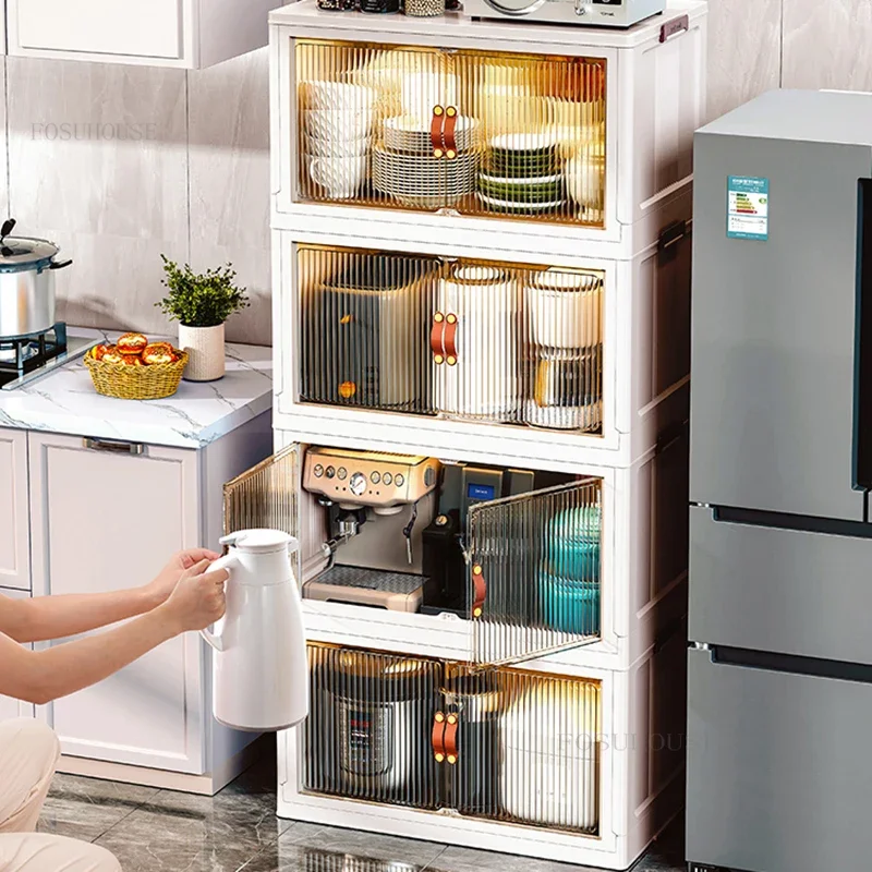 Plastic Nordic Kitchen Cabinets for Home Floor Multifunction Foldable Storage Cabinet Living Room Multi-layer Storage Box H 3