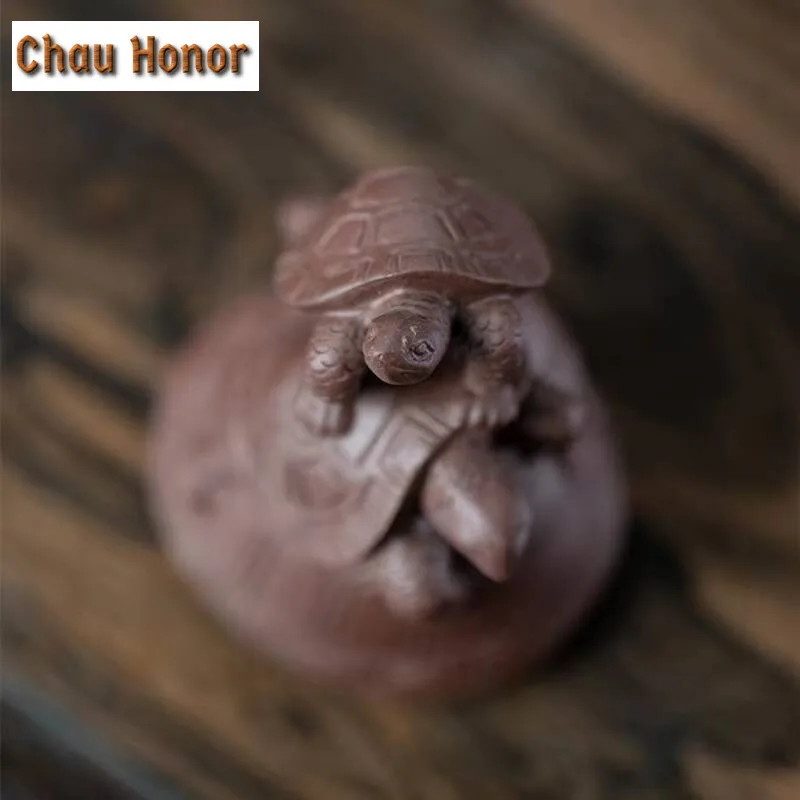 Yixing Handmade Purple Clay Tea Pet Chinese Longevity Turtle Statue Ornaments Sculpture Tea Figurine Tea Set Decoration Art