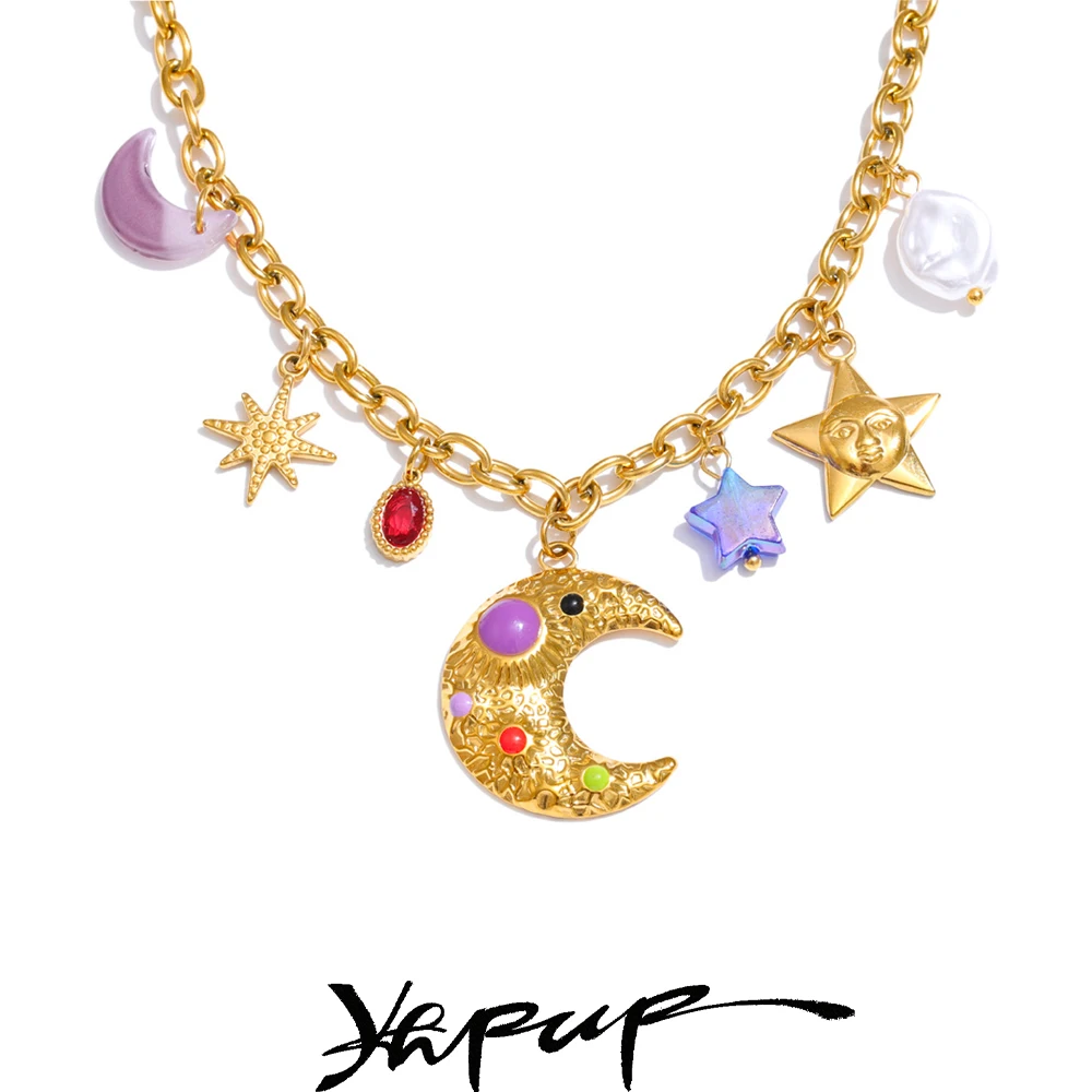 Yhpup Necklace Star Moon Pendant