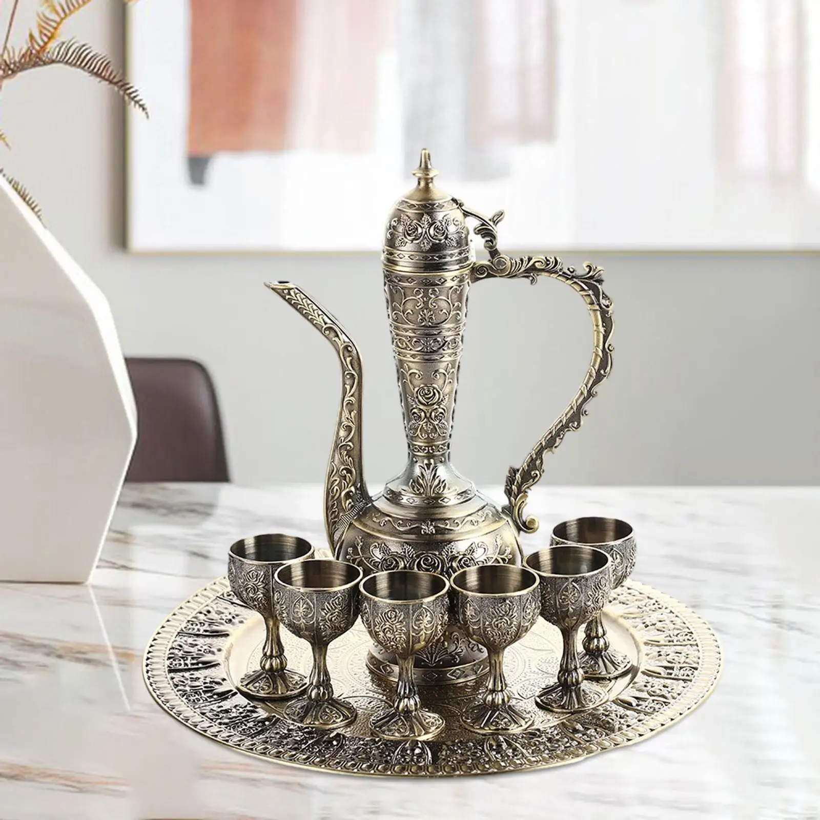 European Turkish Coffee Pot Set Metal Cup Beverage Drinkware for Living Room European Turkish Coffee Pot Set Metal Cup Beverage Drinkware for Living Room
