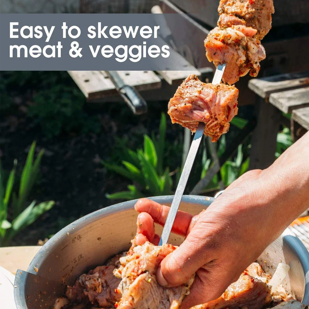 BBQ Skewers for Barbecue Reusable Grill Stainless Steel Skewers Shish Kebab BBQ Camping Flat Forks Gadgets Kitchen Accessories
